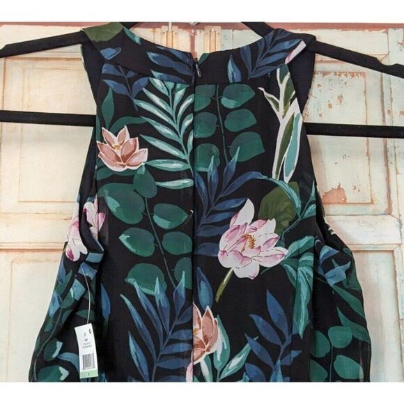 SLNY 9171315 Womens 8 Navy Multicolor Polyester Floral Sleeveless Round Neck Zip - Picture 7 of 10